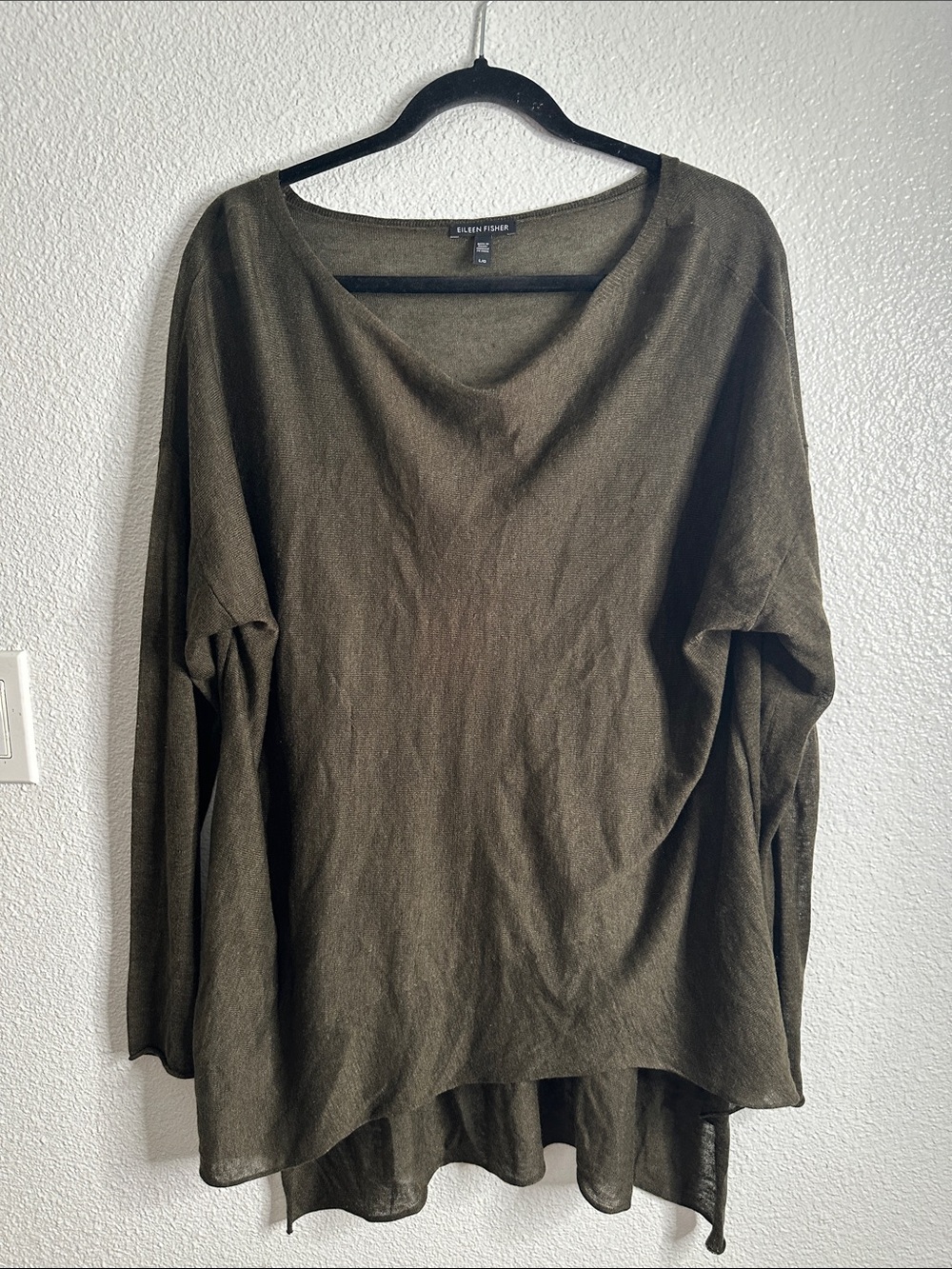 Eileen Fisher Olive Scoop-Neck Lightweight Pullover size L lagenlook